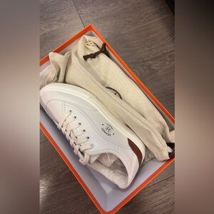 Hermes Ivory and Chestnut Sneakers